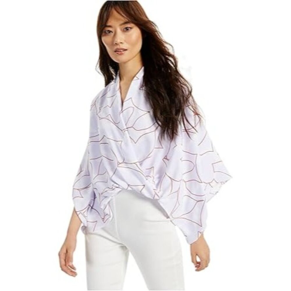 Alfani Womens Blouse Top Printed Superline Neckline Purple Size X Large